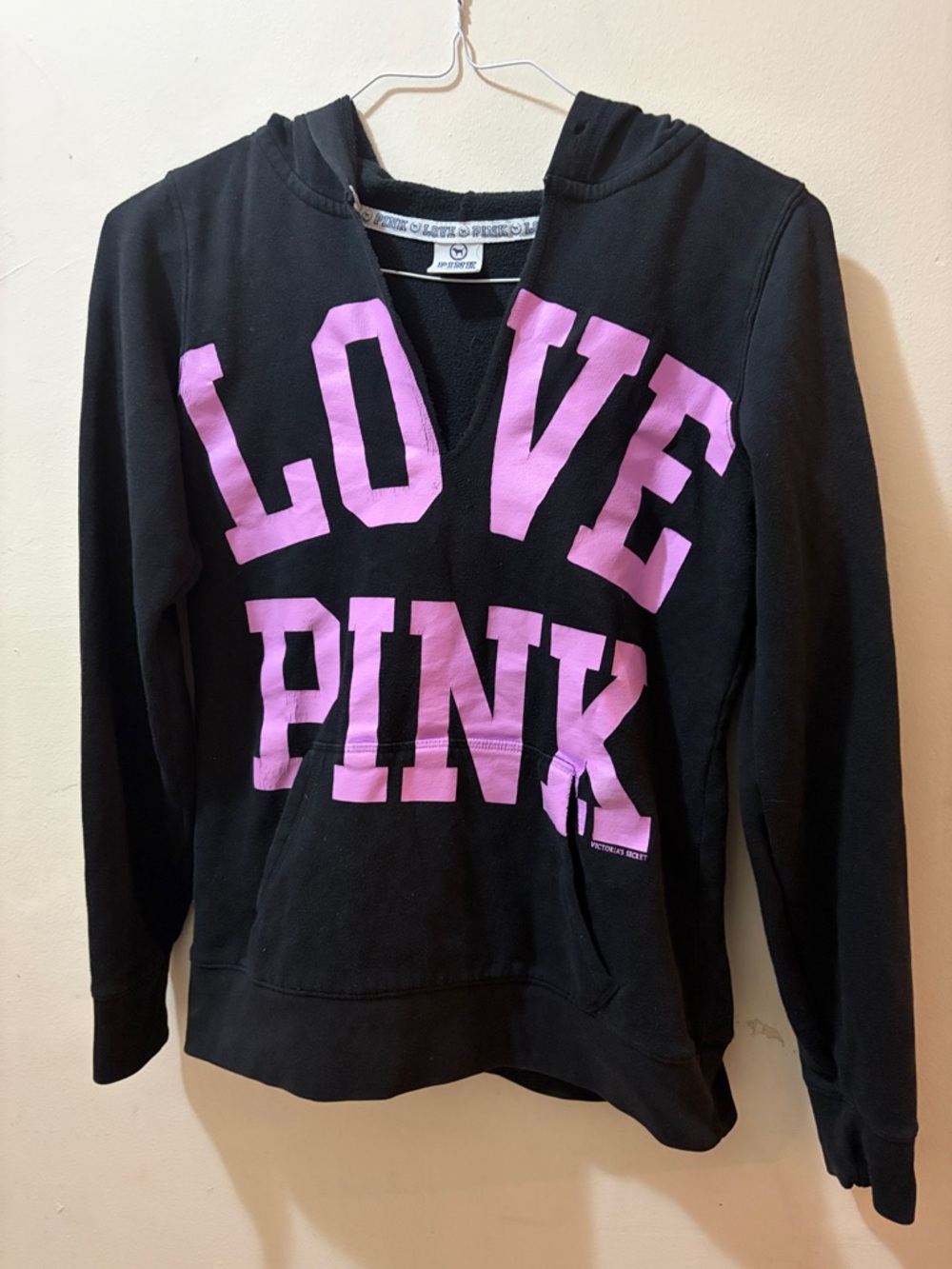 PINK Victoria's Secret Black Hoodie with Pink LOVE PINK Graphic